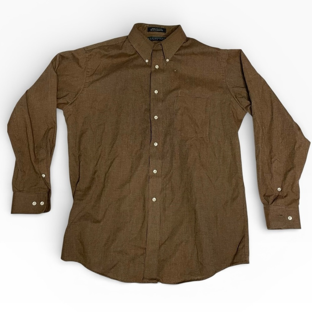 Claybrooke Wrinkle Free Oxford Shirt Brown Button Down 16.5 34/35